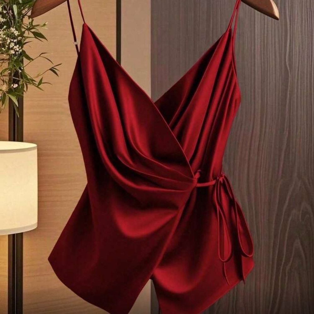 Elegant Red Satin Wrap Top